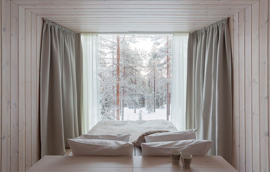 Arctic TreeHouse Hotel accommodation unit bedroom Designed by Studio Puisto Architects